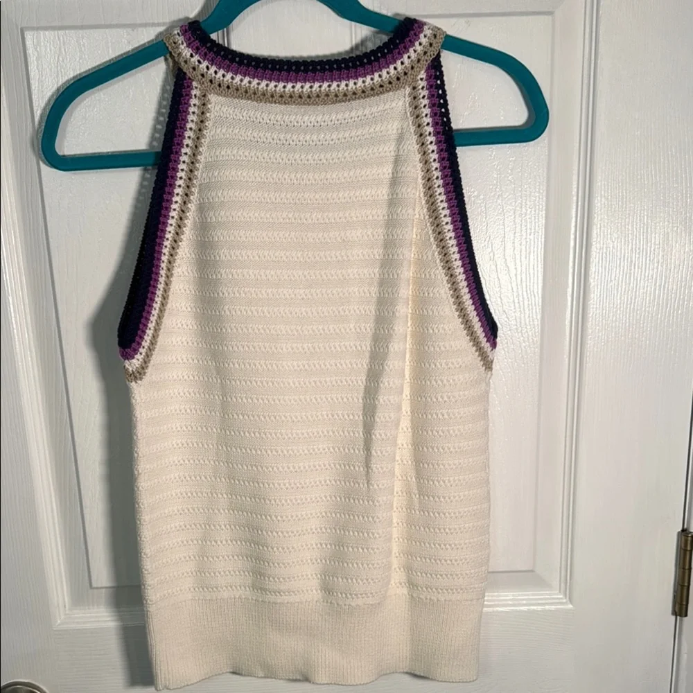 Ann Taylor Ribbed White and Purple Sleeveless Tank Top - Picture 4 of 6
